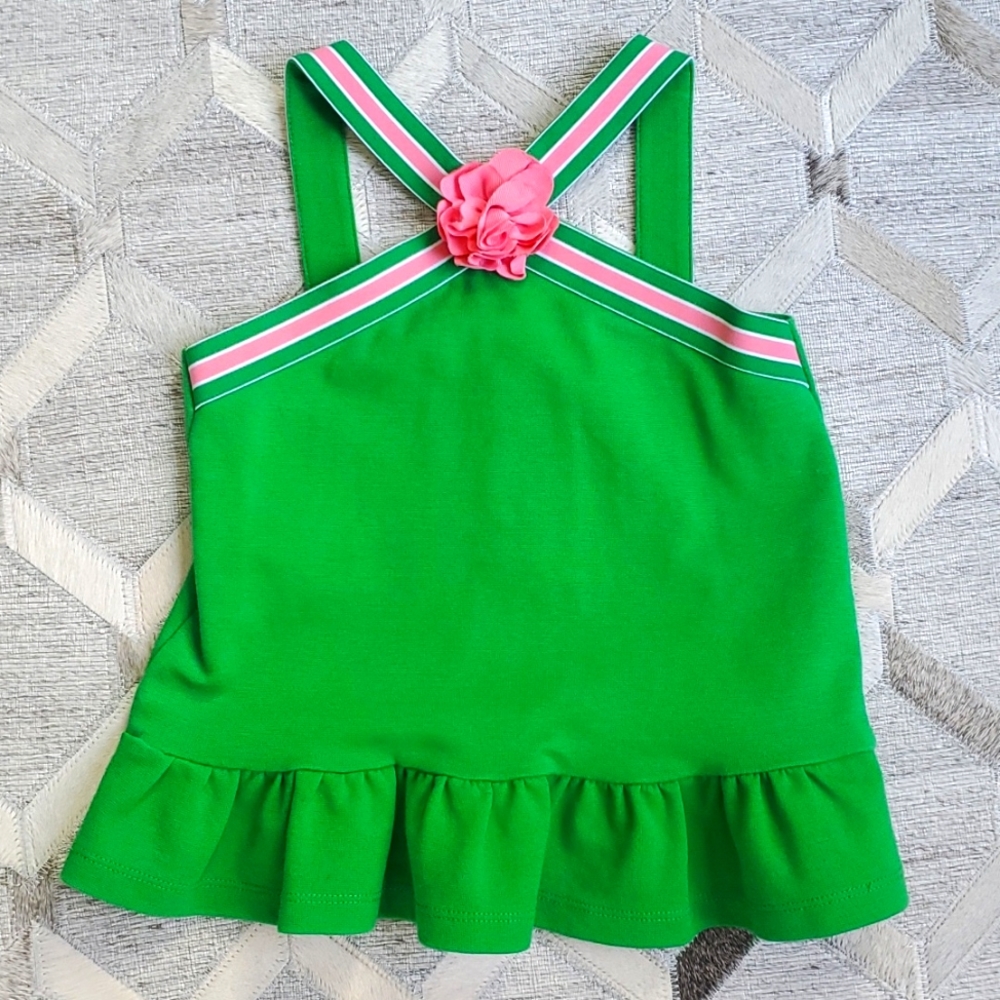 Janie and Jack green with pink stripe peplum top.  EUC, no flaws.